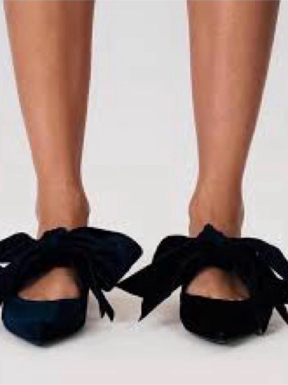 Tory Burch Navy Velvet Bow Pointed Flats